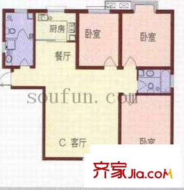 都市桂苑戶型圖3室2廳2衛(wèi)1廚