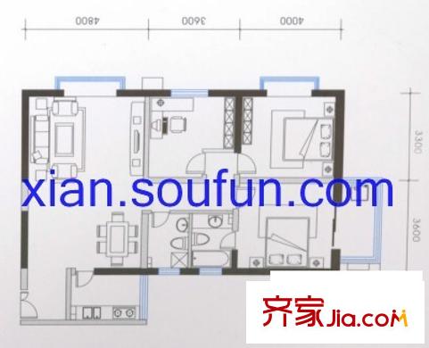 華豪麗都戶型圖戶型圖 2室1廳1衛(wèi)1廚