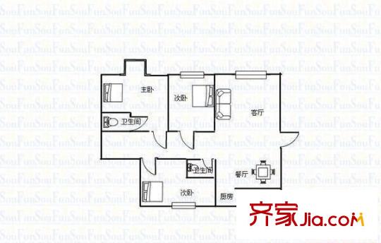 摩登com公寓 1室 戶型圖