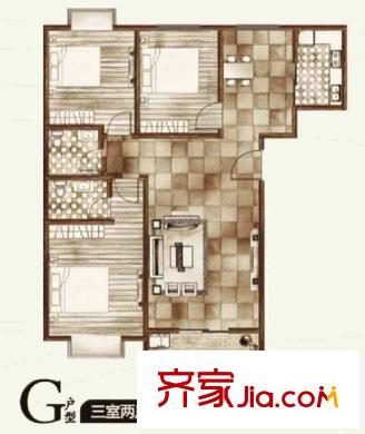 華宇鳳凰城戶型圖二期G戶型 3室2廳2衛(wèi)1廚