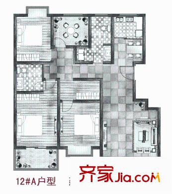 華宇鳳凰城戶型圖12#A戶型 3室2廳2衛(wèi)1廚