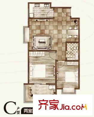 華宇鳳凰城戶型圖二期C戶型 2室1廳1衛(wèi)1廚