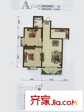高新領(lǐng)域戶型圖3號(hào)樓A戶型 2室2廳1衛(wèi)1廚