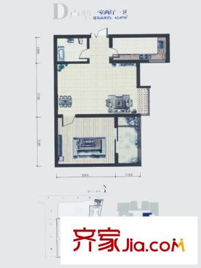 高新領(lǐng)域戶型圖5號(hào)樓D戶型 1室2廳1衛(wèi)1廚