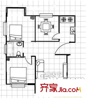 東江花園戶型圖07 2室2廳1衛(wèi)1廚