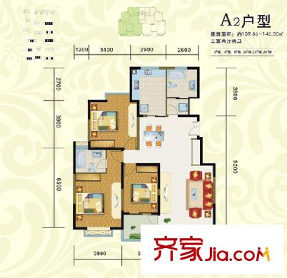 長慶興盛園戶型圖3# 4# 8# 14# 18# 24# A2戶型圖標(biāo)準(zhǔn)層 3室2廳2衛(wèi)1廚