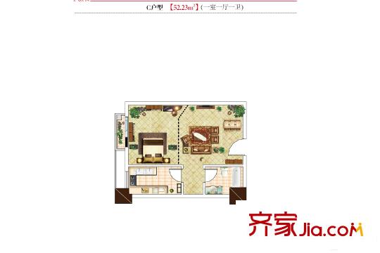 時(shí)豐中央公園DK1-7號(hào)樓C戶型 1室1廳1衛(wèi)1廚