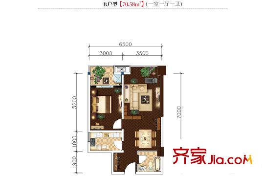 時豐中央公園DK2-2號樓B戶型 1室1廳1衛(wèi)1廚