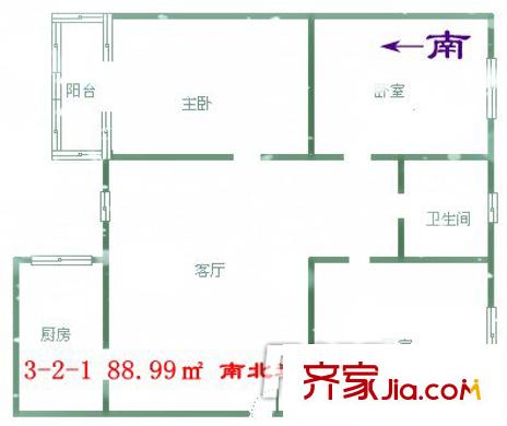 永福路印刷廠家屬院 3室 戶型圖