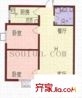 都市桂苑戶型圖2室2廳1衛(wèi)1廚