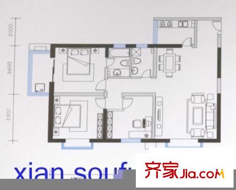 華豪麗都戶型圖戶型圖 2室2廳1衛(wèi)1廚