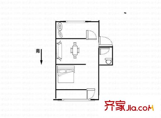 摩登com公寓 1室 戶型圖