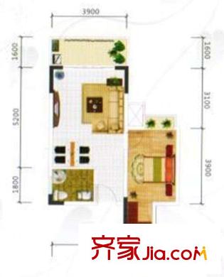 華美小區(qū) 1室 戶型圖