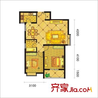 宏林尚品戶型圖A2戶型 2室2廳1衛(wèi)1廚