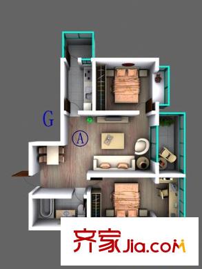 朱雀樂府戶型圖g-a 2室2廳1衛(wèi)1廚