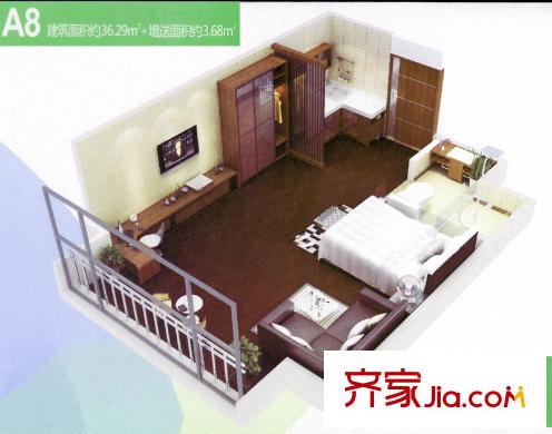 榮禾城市理想戶型圖二期A8戶型圖 1室1衛(wèi)1廚