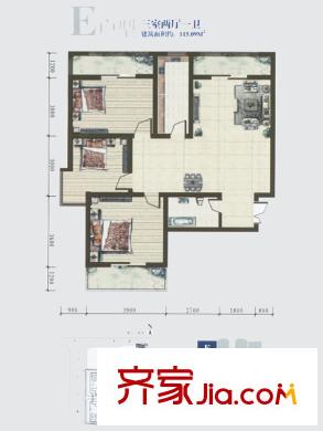 高新領(lǐng)域戶型圖5號(hào)樓-E戶型 3室2廳1衛(wèi)1廚