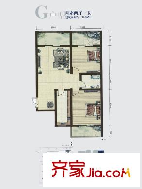 高新領(lǐng)域戶型圖5號(hào)樓G戶型 2室2廳1衛(wèi)1廚