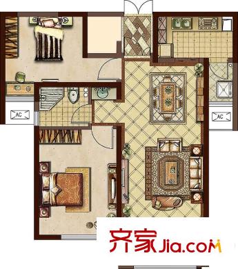 東方米蘭國際城愛島戶型 2室2廳1衛(wèi)1廚