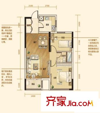 中城國(guó)際心島公寓戶型圖中誠(chéng)國(guó)際心島公寓 2室 戶型圖 2室2廳1衛(wèi)1廚