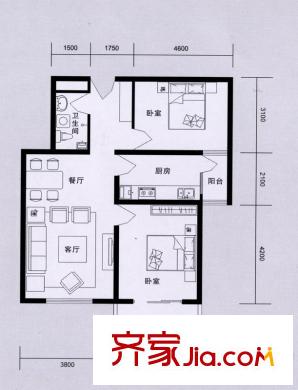 中城國(guó)際心島公寓戶型圖中誠(chéng)國(guó)際心島公寓 2室 戶型圖 2室2廳1衛(wèi)1廚