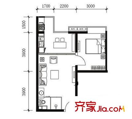 摩登BOBO 1室 戶型圖 