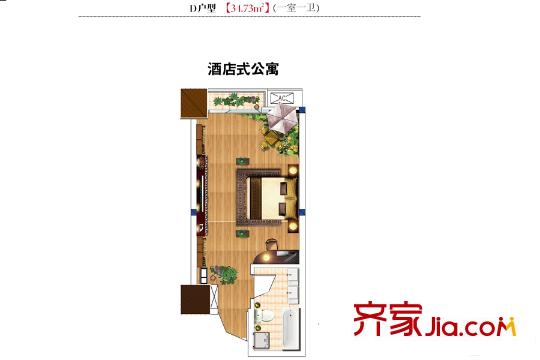 時(shí)豐中央公園DK1-7號(hào)樓D戶型 1室1廳1衛(wèi)1廚
