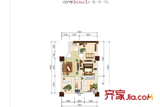 時(shí)豐中央公園DK1-9號(hào)樓 1號(hào)戶型 1室1廳11衛(wèi)1廚