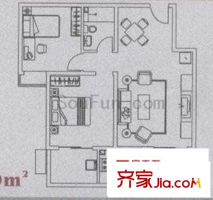 西瑞北國之春戶型圖2室2廳1衛(wèi)1廚