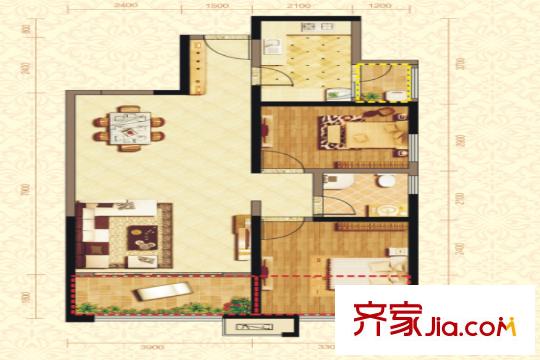曲江千林郡4號樓A5戶型 2室2廳1衛(wèi)1廚