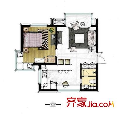 富苑陽光 1室 戶型圖