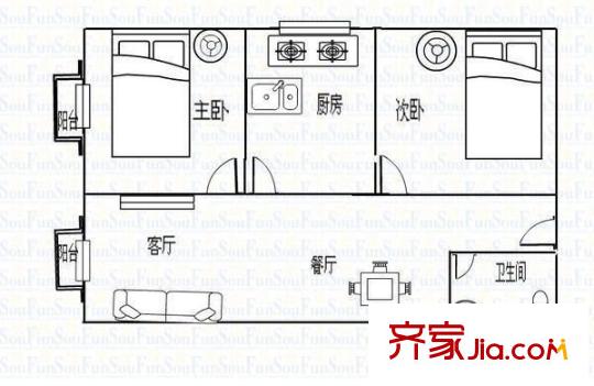 富苑陽光 2室 戶型圖