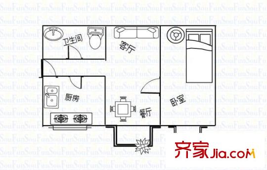 富苑陽光 1室 戶型圖