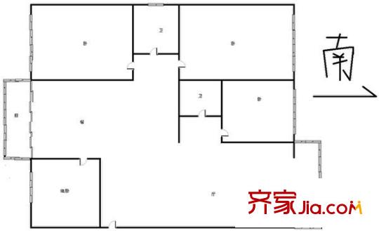 永福路印刷廠家屬院 3室 戶型圖