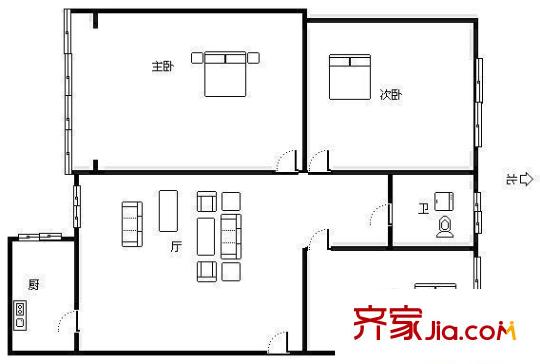 永福路印刷廠家屬院 3室 戶型圖