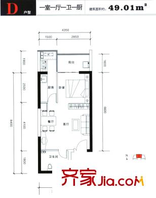 海平方米臺(tái)北灣戶型圖16#樓D戶型標(biāo)準(zhǔn)層戶型圖 1室1廳1衛(wèi)1廚