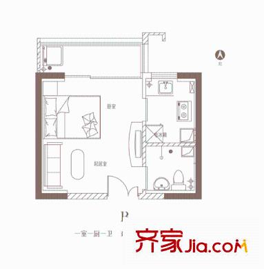 龍城四季戶型圖B戶型 1室1衛(wèi)1廚