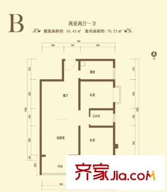 龍城四季戶型圖B戶型 2室2廳1衛(wèi)1廚