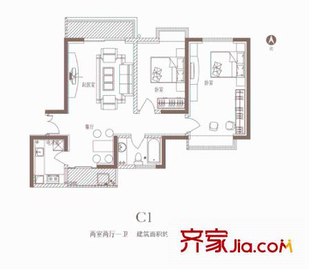 龍城四季戶型圖C1戶型 2室2廳1衛(wèi)1廚