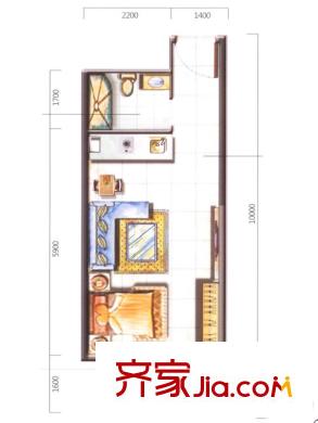 蘭蒂斯城戶型圖三期11/12號(hào)樓D2戶型 1室1廳1衛(wèi)1廚