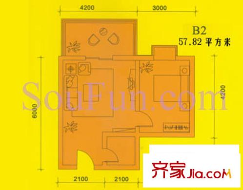 都市朝陽戶型圖B2戶型 1室1廳1衛(wèi)