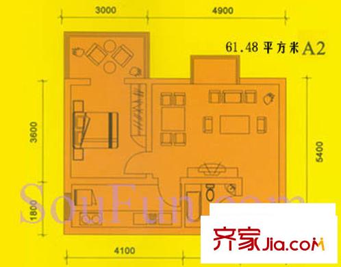 都市朝陽戶型圖A2戶型 1室1廳1衛(wèi)