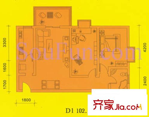 都市朝陽戶型圖D1戶型 2室2廳1衛(wèi)