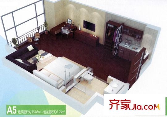 榮禾城市理想戶型圖二期A5戶型圖 1室1衛(wèi)1廚