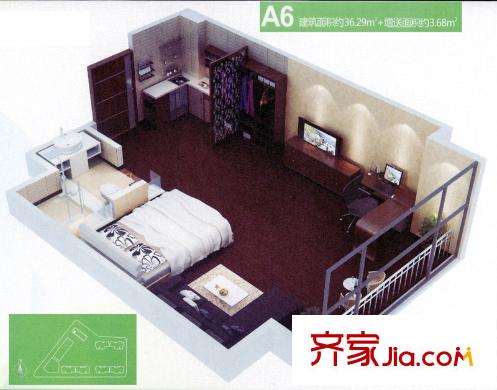 榮禾城市理想戶型圖二期A6戶型圖 1室1衛(wèi)1廚
