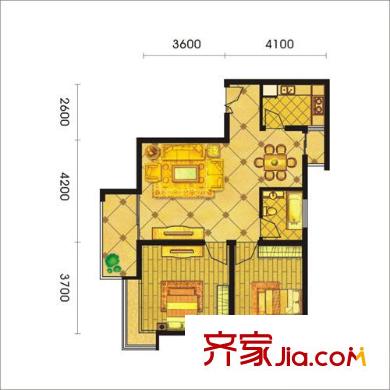 宏林尚品戶型圖A3戶型 2室2廳1衛(wèi)1廚