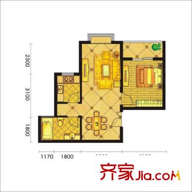 宏林尚品戶型圖B4戶型 1室2廳1衛(wèi)1廚