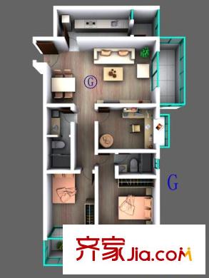 朱雀樂府戶型圖g-g 3室2廳2衛(wèi)1廚