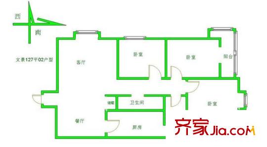 文景小區(qū)西區(qū)戶型圖市政府文景小區(qū) 3室 02戶型圖 3室2廳2衛(wèi)1廚