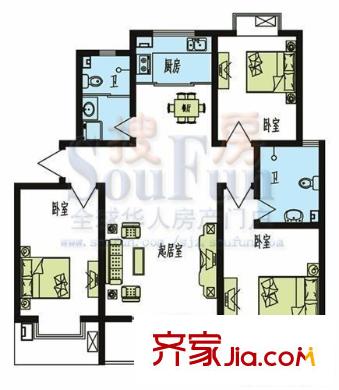西控花園 3室 戶型圖